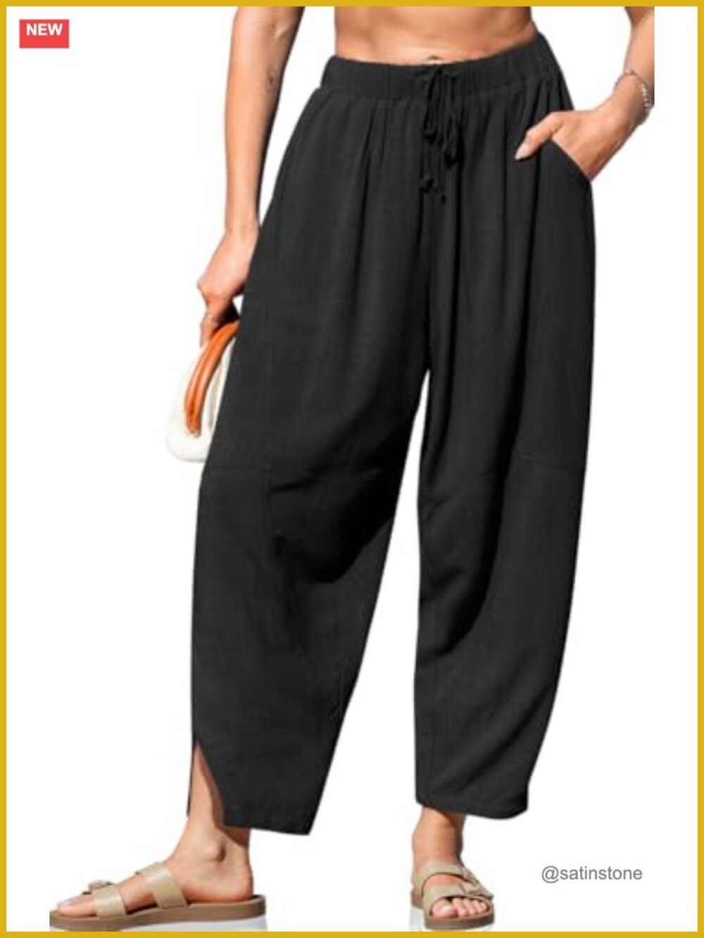 Women's Linen Blend Harem Pants with Pockets Wide Leg
